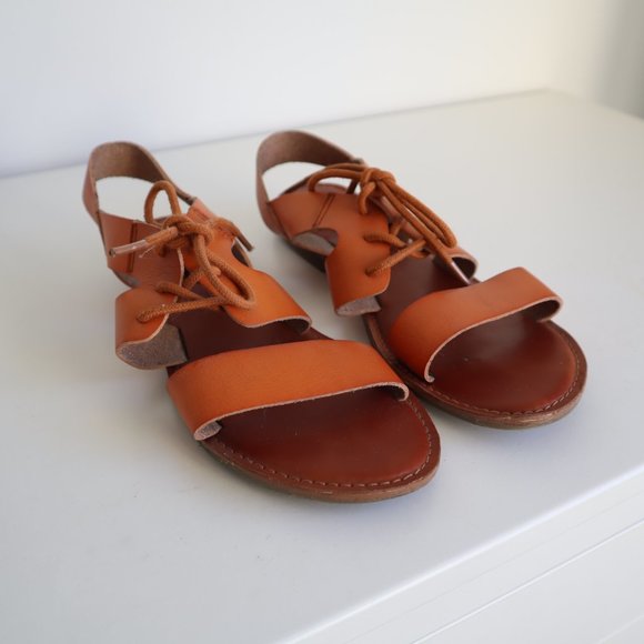 American Eagle Outfitters Brown Leather Gladiator Lace-Up Sandals, Size 8 - Picture 2 of 12